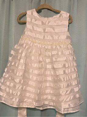Katie May White Ribbon Tiered Dress with Gold Waist Trim